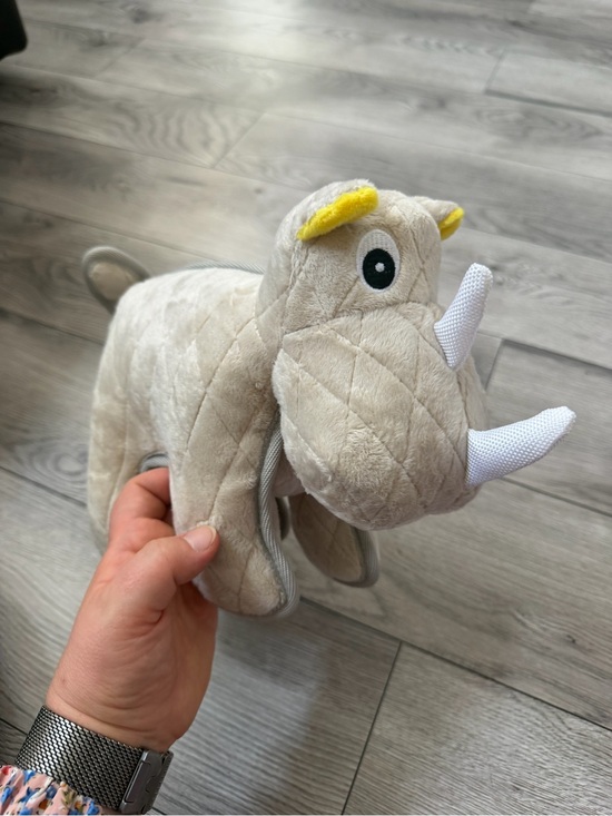 Zeus Other - ZEUS Squeaky Rhino Dog Toy Quilted Plush Beige Yellow Accents